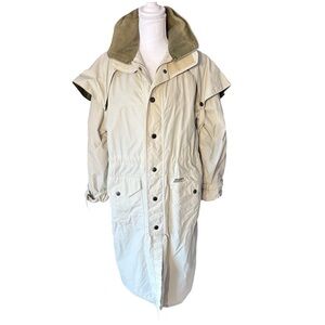 Vintage Musto County Men's Long Hooded Raincoat Light Cream Contrasting Collar